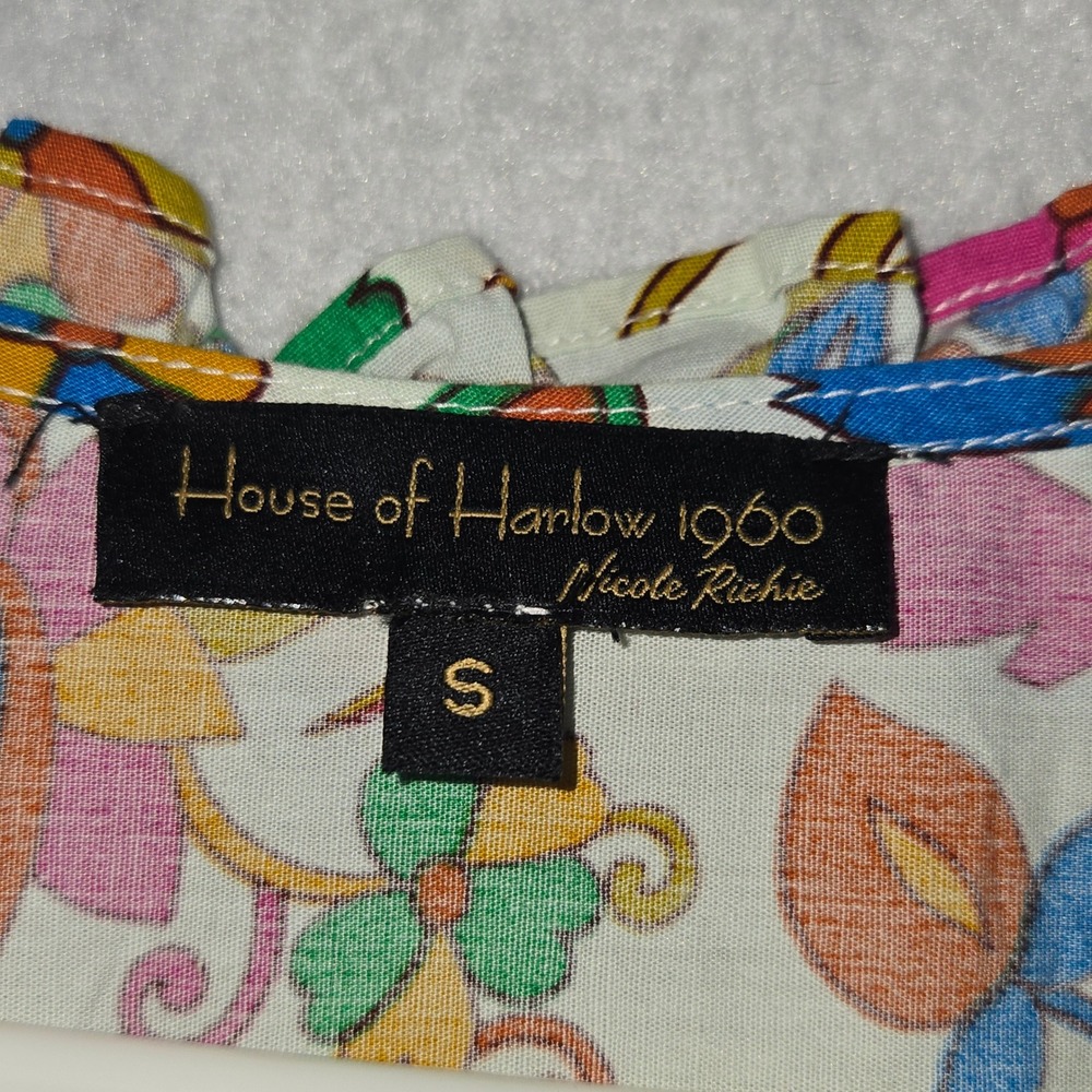 House of Harlow 1960 Nicole Richie Floral Smocked Mini Dress Cotton Small Multi - Picture 4 of 7